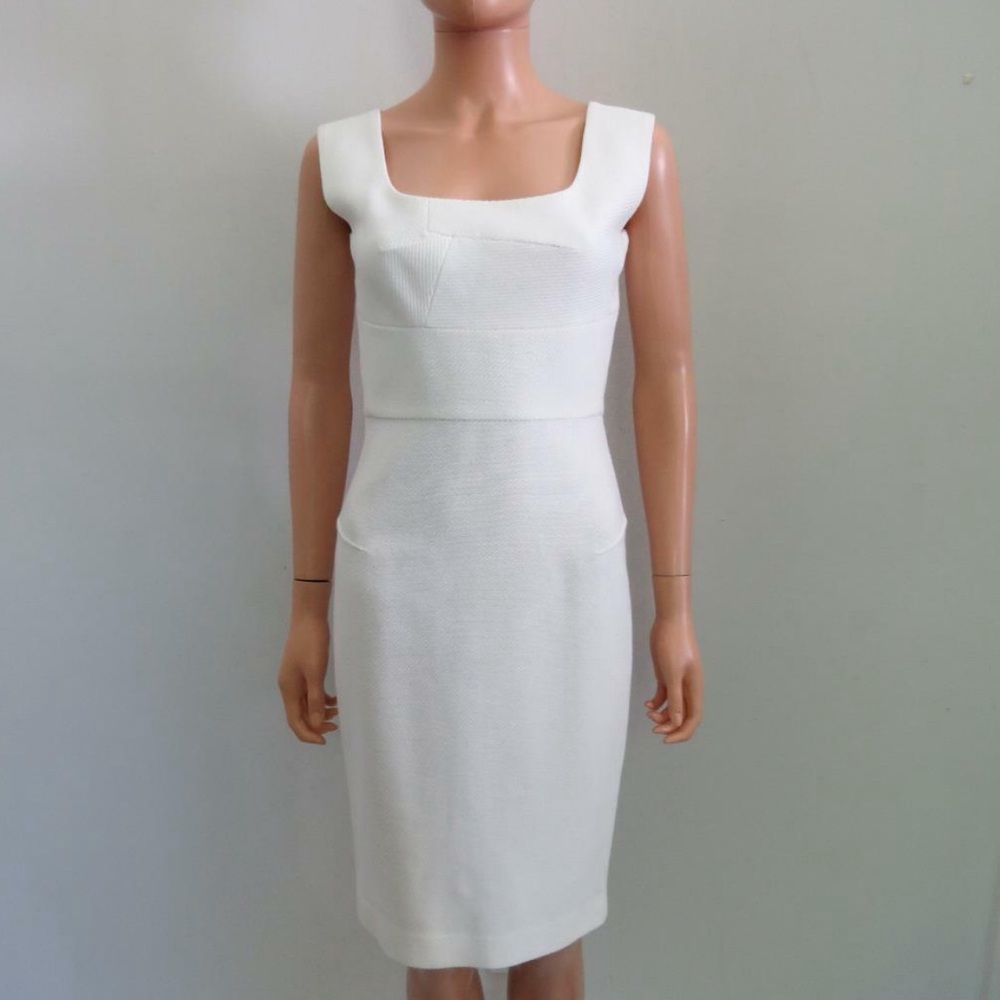 ROLAND MOURET WHITE FITTED SHEATH DRESS SZ 8 - Picture 4 of 17